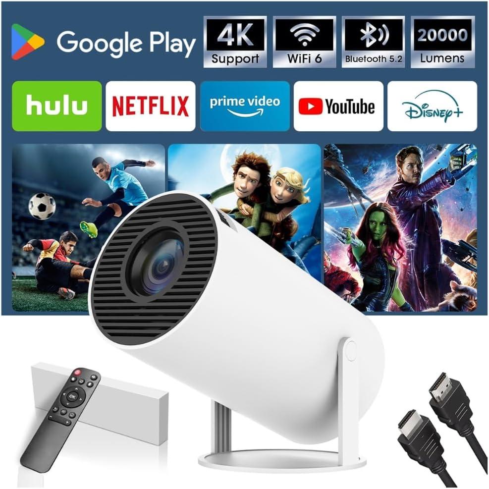 1080P Projector with Android 11, 300 ANSI Home Theater Projector, 4K Support, 30-130 Display, WiFi 6, BT 5.0, Portable Movie Projector Compatible with Smartphone, HDMI,USB (white)