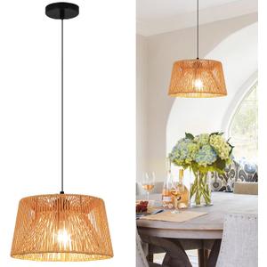 Rattan Pendant Light,boho hanging light Fixture Kitchen Island,Handwoven wicker Flush Mount ceiling light fixtures,Coastal Natural rattan chandelier for dining room Bedroom Living Room Hallway