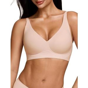 CALWINK Jelly Bra for Women Wireless Deep V Push Up Seamless Comfortable Bralette Supportive Full Cup Padded No Underwire, Medium