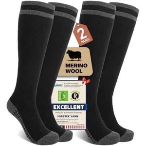 Merino Wool Compression Socks for Women Men (2 Pairs) Knee High Winter Thermal Thick Warm for Nurse Pregnant Travel L/XL