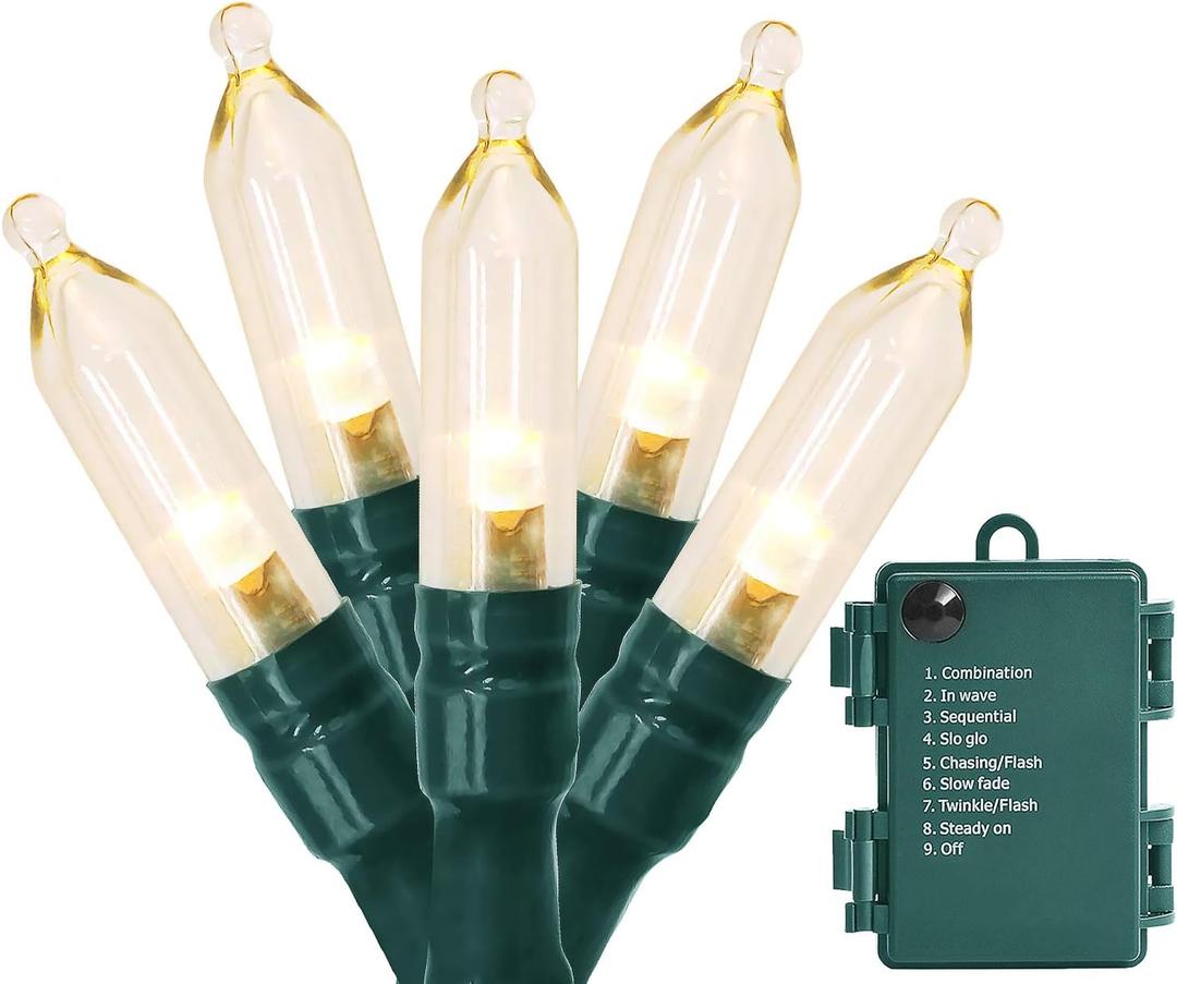 MAGOTAN Christmas Lights, Battery Operated String Lights 18ft 50 LED 8 Modes LED Mini Lights with Timer for Christmas Tree Wreath Party Home Indoor Outdoor Decor, Waterproof, Warm White