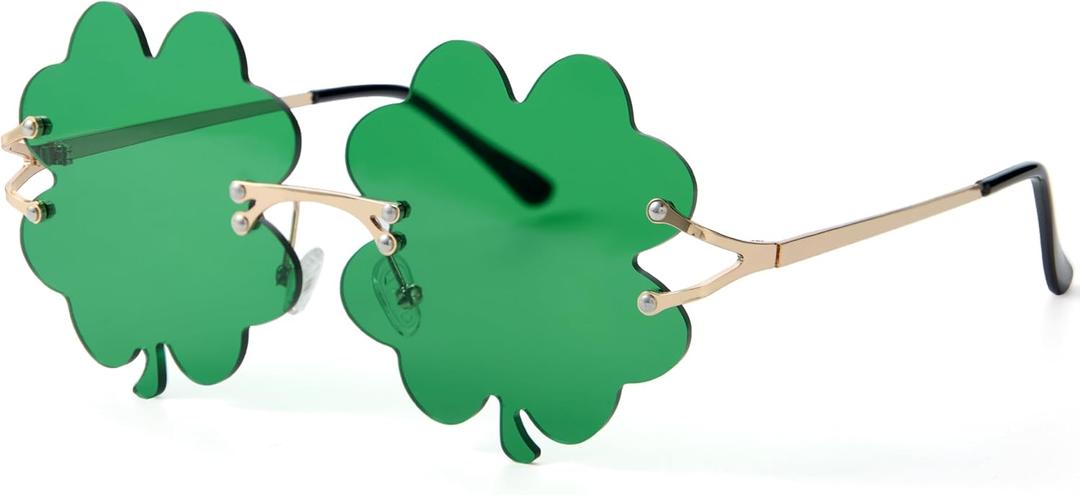 JOYIN St. Patricks Day Four Leaf Shamrock Sunglass, Metal Frame Shamrock Glasses Clover Eyewear, St Patricks Dress Up Accessories, Irish Day Costume Party Favor Supply