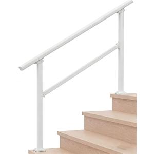 Hand Rails for Outdoor Steps，Stair Handrail & Indoor Stair Railing Kit，Railings for Outdoor Steps for Fence & Outdoor Steps (1, White-Straight, 5 Step)