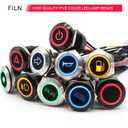 2PCS Latching Push Button Switch Power Button 12v 24v Switch 19mm 3/4'' Includes 180x Replacemnt Symbols 5A IP67 Waterproof Switches for Cars Boat Panel Mounting (Black Plated Blue)