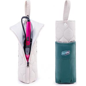 Heat Resistant Hair Tool Organizer Bag with Hanging Loop, Portable Travel Case for Flat Irons, Curling Irons, Hair Straighteners & Hot Styling Tools, 13.5" Heat-Proof Storage Cover with 2 Pockets (Ivory - Teal)