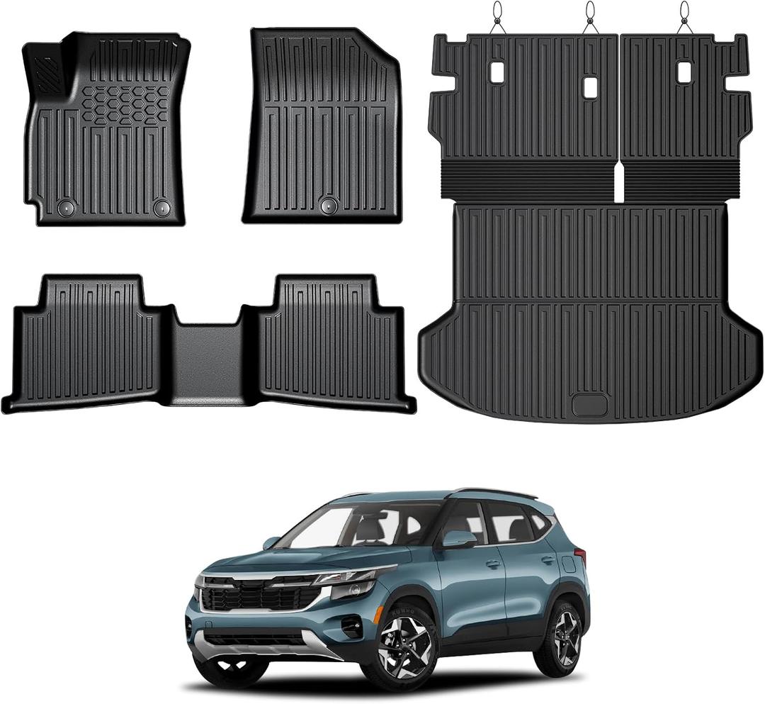 Floor Mats for Kia Seltos 2024-2026, All Weather Floor Mats Trunk Cargo Liner with Backrest Protectors Accessories, Full Coverage Set (Not fit Subwoofer)