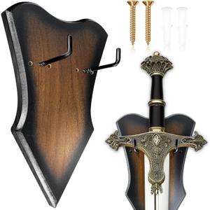 Sword Plaque Wall Mount Vertical Display Holder Adjustable Stand for Bow Medieval Dagger Axe (1pcs Medium Brown)