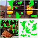 45 Pcs Halloween Glow in The Dark Gel Window Clings Green Luminous Ghosts Bats Stars Reusable Decals Glow Wall Stickers for Halloween Party Home Wall Window Mirror Decoration