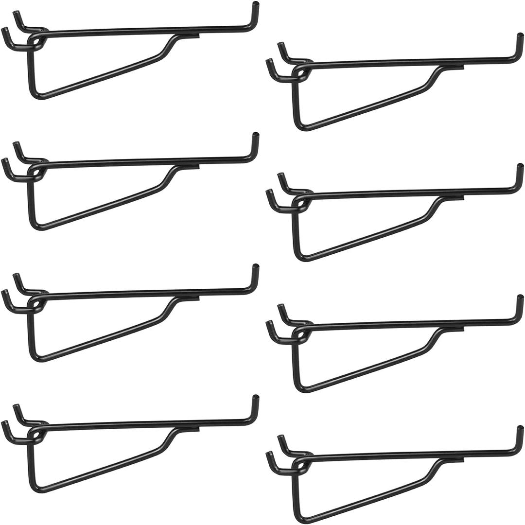 Pegboard Shelf Hooks, 8PACK 6" Black Metal Utility Hook Set, 1/4 inch Peg Board Organizer Accessories, Shelves and Baskets Brackets, Display and Storage Rack for Garage Workbench Art Craft Room Office