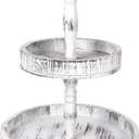 Rustic Wooden Tiered Tray, Farmhouse Decorative Tray, Round Serving Tray with Metal Handle for Home Kitchen Shelf Dinning Table Seasonal Holiday Decorations, White