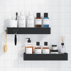 Kitsure X-Large Shower Caddy - Pack of 2 Adhesive Shower Organizer, Rustproof Metal Shelves, No-Drill Bathroom Organizers and Storage, Black
