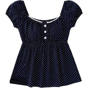 SOLY HUX Girl's Polka Dots Peplum Tops Puff Short Sleeve Ruffle Cute Babydoll Blouse Blue Polka Dots 10Y
