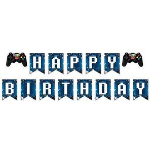 Vlipoeasn Blue 9th Birthday Decorations for Boys, Video Game Level 9 Banner Backdrop Hanging Swirls for 9th Birthday Party, Gamer 9 Years Old Party Supplies