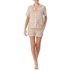Room Service Womens Button Down Pajama Shirt & PJ Shorts Set - Soft and Stretchy Jersey - Matching Lounge and Sleep PJs Sets, Lightweight Loungewear & Sleepwear for Women, X-Large, Purple