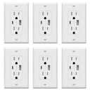TOPGREENER USB Outlet, Type C & Type A USB Wall Outlet, 15 Amp Tamper Resistant Receptacle Plug, Charging Power Outlet with USB Ports, Wall Plate Included, UL Listed, TU21536AC-W-6PCS, White, 6 Pack