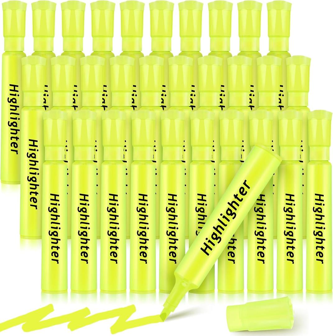 Qilery 30 Pack Highlighters Bulk, Tank Style Chisel Tip Highlighters Markers Pack Quick Drying for Adult Coloring, Home Office Supplies (Yellow)