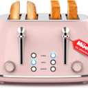 Mueller Retro Toaster 4 Slice with Extra Wide Slots Bagel, Defrost, and Cancel Function, 6 Browning Levels, Dual Independent Controls, Removable Crumb Tray and High Lift Levers, Pink