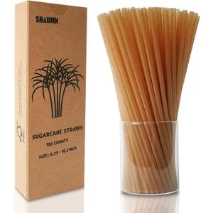 Biodegradable Sugarcane Straws - 10.2 Inch Long Compostable Drinking Straws - Bulk Plasticless Alternative for Hot/Cold Drinks