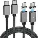 100W Magnetic Fast Charging Cable, USB C to USB C Cable(2 Pack,5/6.6FT), 480Mbps Data Transfer, for MacBook Pro/Air, iPhone 16 15 Pro Max, iPad, Galaxy S22 Ultra, Pixel (Grey)