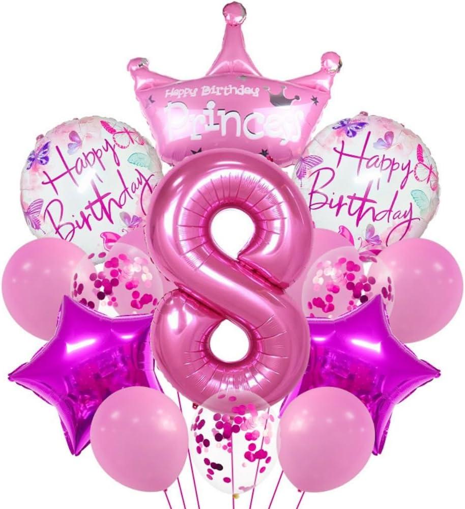 32 inch Pink Number 8 Balloons8th Large Foil Pink Balloon Decorations for 8th Birthday Party Girls Birthday Party Decorations Supplies(Pink 8)
