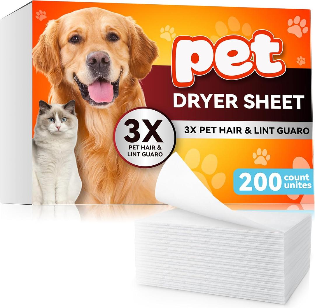 Pet Hair Remover for Laundry, Lint Dryer Sheets, 3 X Pet Hair Fighters, Reduces Static, Adds Softness(Scented,200 Count)