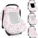 Baby Car Seat Cover Winter, Windproof Carseat Covers for Newborn with 2 Layers Window, Pink Flowers Infant Car Seat Canopy for Girls with Minky Dot Backing, Keeps Babies Warm and Cozy