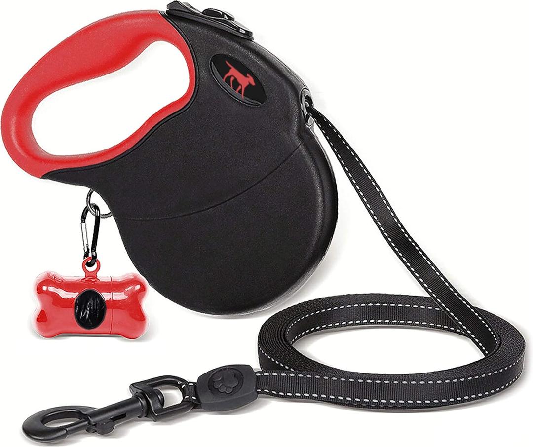 Tuff Pupper Heavy Duty Retractable Dog Leash | 16 ft Dog Leash with Reflective Stitching for Nighttime Safety | One Button Lock and Release | Comfortable Hand Grip | for Dogs Up to 120 lbs (X-Large, Black/Red)