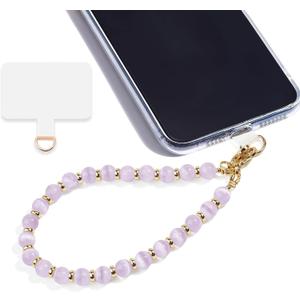 Lostars Marble Beaded Phone Wrist Strap,Detachable Phone Bracelet Strap with Tether Tab,Hands-Free Wristlet Strap (Light Purple Cat's Eye)