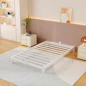 4 Inch Twin Bed Frames with Metal Baffles, White Bed Frame Twin No Box Spring Needed, Heavy Duty Steel Slats Support, Baby & Pet Friendly, Round Corner Design, Easy Assembly, Noiseless