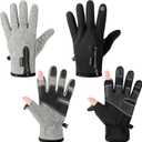 Bencailor 2 Pairs Windproof Waterproof Fingerless Gloves Winter Touchscreen Gloves Men Cold Weather Cycling Supplies (X-Large, Black,Gray)