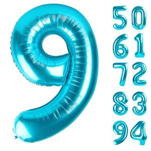 9 Balloon, Blue Number Balloons 40 Inch, 9th Giant Birthday Decorations for Boys Girls, 19th 29th Blue Party Decorations Supplies, Number 9 Balloon