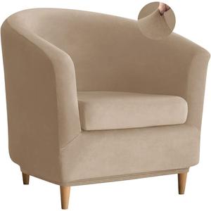 Velvet Club Chair Slipcover 2 Piece Swivel Barrel Chair Covers Slipcover Tub Chair Slipcovers Round Accent Armchair Covers Bucket Chair Covers Protector for Living Room Camel
