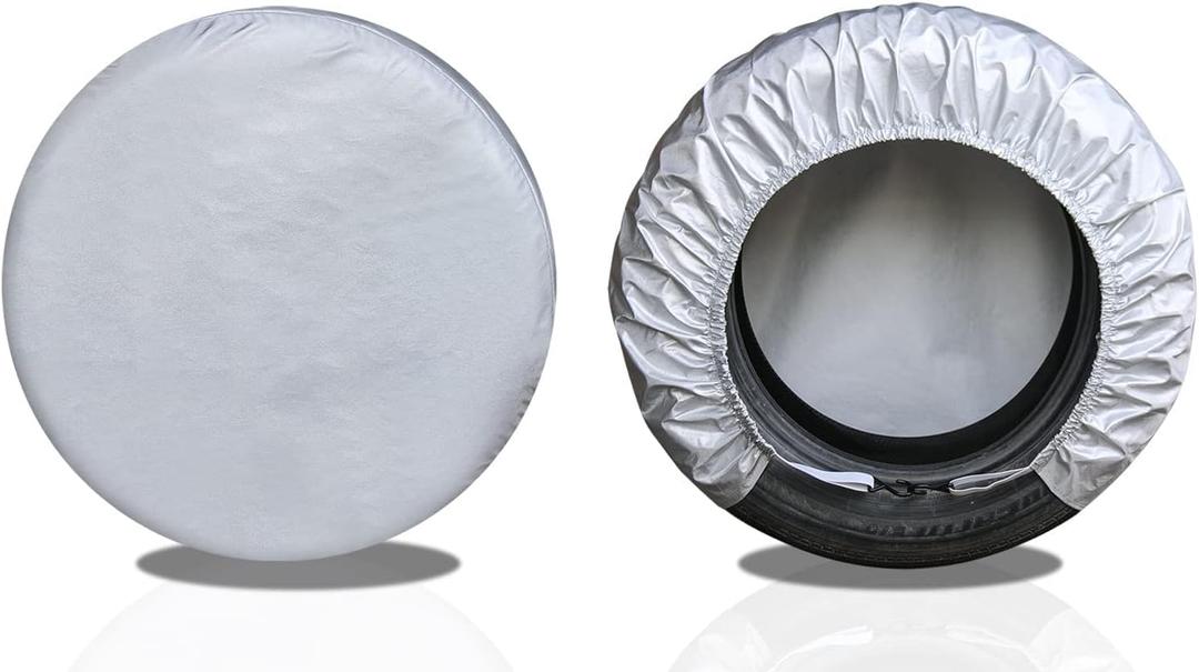 Kayme Rv Tire Covers 2 Pack, Travel Trailer Camper Truck SUV Motorhome Waterproof Wheel Cover, Sun Rain Snow Protector, Fit 27-29 Inch Tire Diameter/Silver (T3-L-27-29 Inch Tire Diameters, Two-Aluminum-Silver)