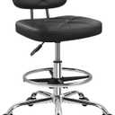 KKTONER Drafting Chair with Backrest Rolling Stool with Wheels Adjustable Footrest Swivel Chair Height Adjustable Office Chair for Shop Counter Studio Work Bar Kitchen (Black), Oversized