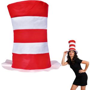 Red and White Striped Stovepipe Hat: Top Hat Costume Accessories for Readings Book Halloween Themed Party Women Adults