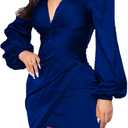 Womens Sexy Ruffle Elegant Bridesmaid Formal Evening Dress Elegant Curvy Wedding Guest Midi Dress (Large, 453blue)