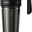 32 oz Tumbler with Handle and Straw, Vacuum Insulated Stainless Steel Travel Mug for Men, Gamer Cup with Push-button Lid, Tactical Gaming Setup Accessory, Fits in Cup Holder - Obsidian Black