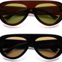 Trendy Aviator Sunglasses Womens Mens Retro 90s Rectangle Wrap Shades Oversized Style AR82372