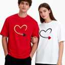 Womens Mens Lover Heart T-Shirt Couples Matching Casual Shirts Crew Neck Shirts Short Sleeve Tops (Red, XL)