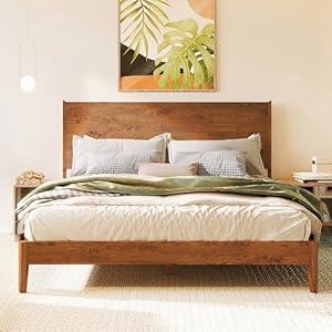 Acacia Haven Queen Bed Frame and Headboard, Platform Bed Frame Scandinavian Wood Bed Compatible with All Mattress Types, Wood Slats Support 800lbs Capacity, Quick & Easy Assembly, Walnut
