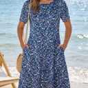 FZ FANTASTIC ZONE Women's Casual Summer T Shirt Dresses Short Sleeve Swing Dress with Pockets (Blue, XL)