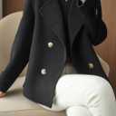 chouyatou Womens Fall Winter Casual Business Wool Blend Coat Loose Double Breasted Dressy Blazer Pea Coat (Black, XL)