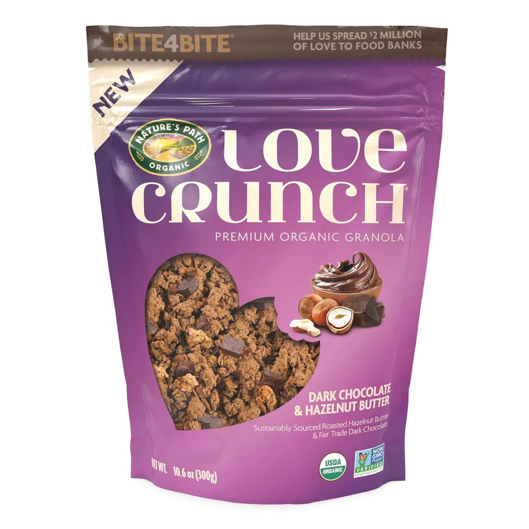 Love Crunch Organic Dark Chocolate & Hazelnut Butter Granola, 10.6 oz (Pack of 1), Non-GMO, Fair Trade, by Nature's Path (EXP 07/23/26)