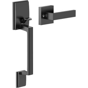 Front Door Handle, Exterior/Interior Entry Lower Half Handleset Single Cylinder Lever, Century Trim for Left and Right Door Matte Black
