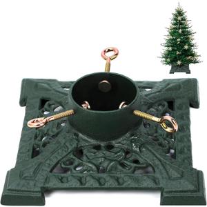 Huwena Christmas Tree Stand with Water Reservoir 8ft Christmas Tree Holder Real Xmas Artificial Trunks Stand Fits Up to 5" Pine Holder Base Cast Iron for Xmas Rustic Decoration Square(Green,Elegant)