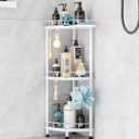 SWTYMIKI Corner Shower Caddy Standing - 3 Tier Stainless Steel Shower Organizer Stand with 4 Hooks & Soap Holder, Rustproof Metal Standing Tall Floor Shower Shelf and Bathroom Organizer, White