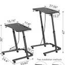 Adjustable Height Standing Desk for Walking Pad, Mobile Treadmill Desk with Power Socket, Cup Holder, Portable Rolling Laptop Table with Wheels for Home Office Work Bike Cycling Trainer, Black