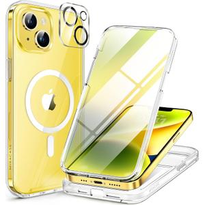 Miracase Glass Series Designed for iPhone 14 Plus Case 6.7 inch, 2023 Upgrade Full-Body Magnetic Clear Case with Built-in 9H Tempered Glass Screen Protector,Compatible with MagSafe,Clear