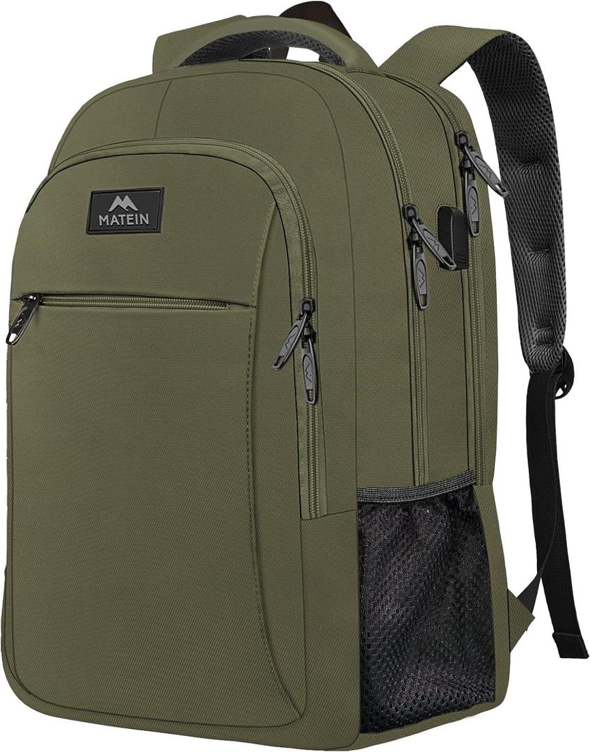 MATEIN 15.6 Inch Travel Laptop Backpack, Sturdy Computer Backpack for Women Men with USB Charging Port, Lightweight Fashion Water Resistant Traveling Backpack Casual Daypack for College Office, Green