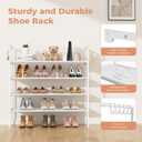 LANTEFUL 4 Tier Shoe Rack for Closet Shoe Organizer with 5 Hooks, Long Shoe Shelf Storage for Shoe and Boot Stackable Free Standing Shoe Rack for Entryway, Garage, Small Spaces, Dorm, White